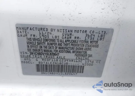 2025 Nissan Versa 1.6 S from USA, damaged, VIN 3N1CN8DV1SL820647